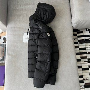 COPY - AUTH NWT Moncler Women's BLACK short Down Puffer Jacket Hood Leather Tri…